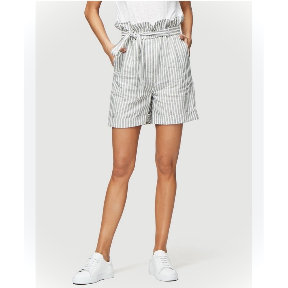 FRAME | XS | Denim Paperbag Linen Off White Multi Striped Belt Tie Shorts